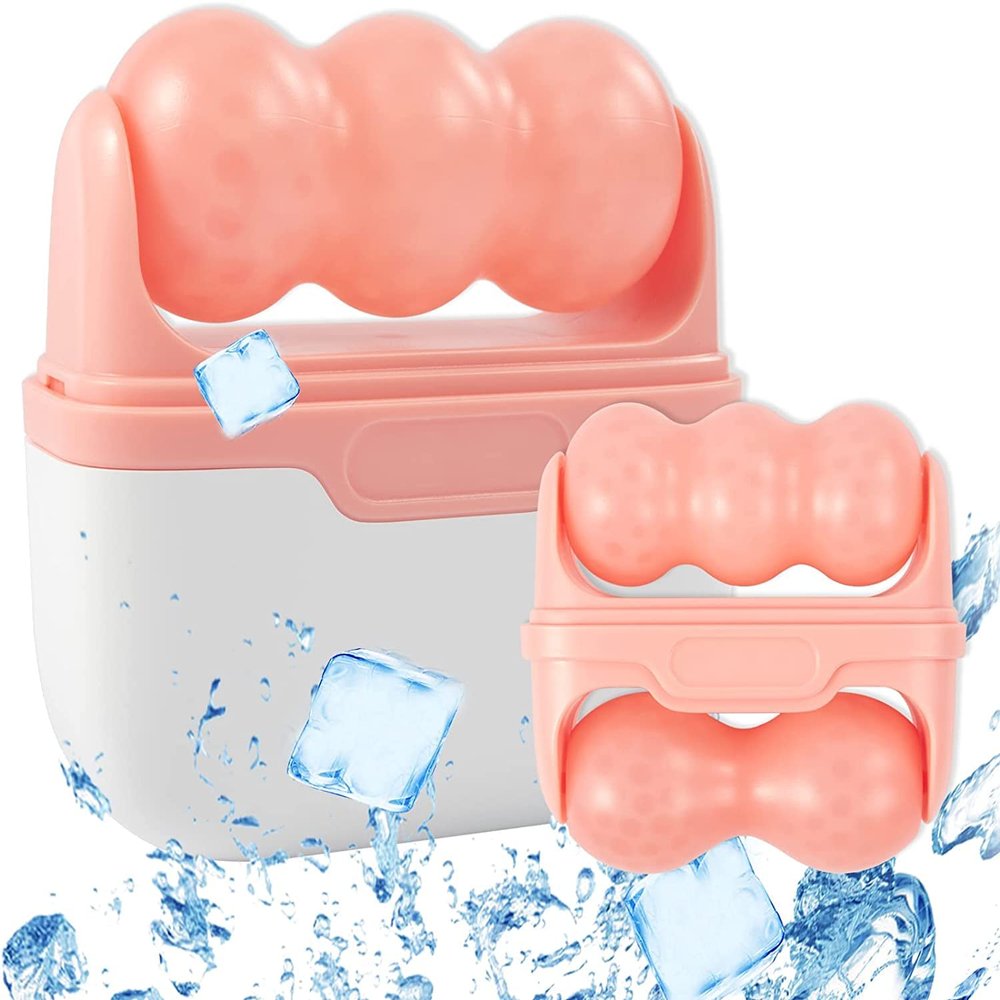 DSWINCE 2-in-1 Ice Roller for Face Skin Care Tool Personal Skin Cooling Therapy Tools, Cold Facial Ice Massager for Eye Puffiness, Migraine, TMJ Pain Relief & Minor Injury (Pink)