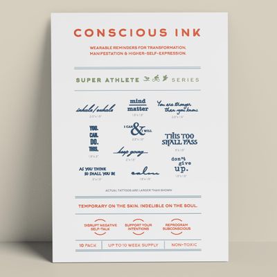 Conscious Ink, Original Manifestation Temporary Tattoos, Inspirational, Mindfulness Tools, Long Lasting, Non-Toxic, Waterproof, Cruelty-Free, Made in USA, 1 Super Athlete Athletic Performance Kit