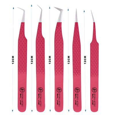 Eyelatics Eyelash Extension Tweezers Set 5 PCS for Eyelash Extensions J2Stainless Steel Lash Tweezers for Volume Lash Extensions-Maroon