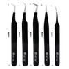 GENERIC Tweezers For Eyelash Extensions Tweezers Set of 5, Japanese Stainless Steel, Straight Curved 45 90 Degree Volume Eyelash Tweezers - BLACK view 1