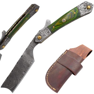 Old Ram Straight Razor | Straight-Edge-Razor Sharp High-Hardness Real Damascus Steel Cutthroat Straight Edge-Blade | Barber Razor