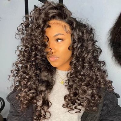 13X6 Bouncy Curly HD Transparent Lace Front Human Hair Wigs Spiral Curly Wigs Pre Plucked 180% Density for Black Women with Baby Hair Bleached Knots Loose Curly HD Lace Wig Pre Plucked Natural Color