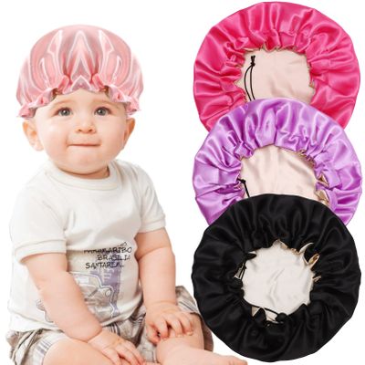 4 Pack Kids Satin Bonnet,Adjustable Sleeping Cap,Reversible Double Layer Sleep Caps,Hair Bonnet Soft Silk Satin Cap Night Hats for Natural Hair Teens Toddler Baby (Pink, Purple, Black, Rose red)