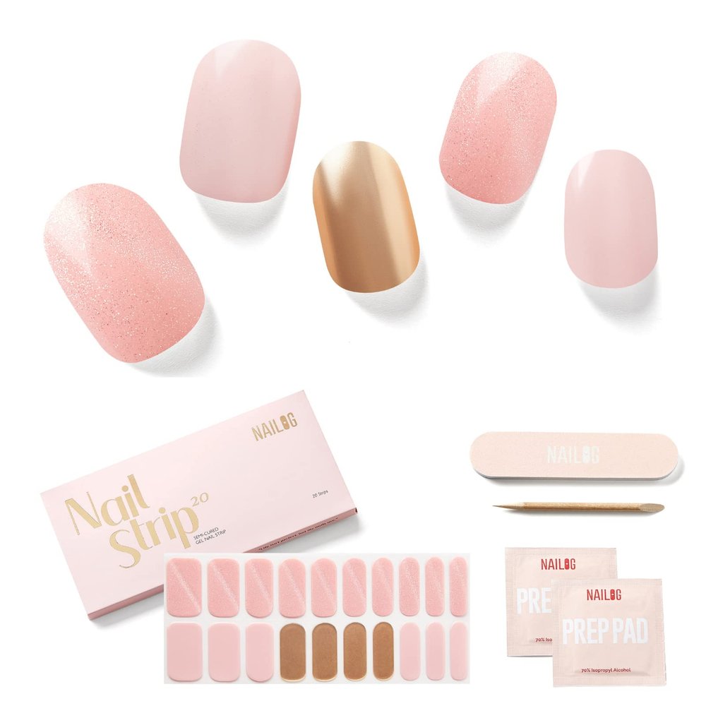 NAILOG Semi Cured Gel Nail Strips 20Pcs Baby Pink Nail Stickers - Anastasia