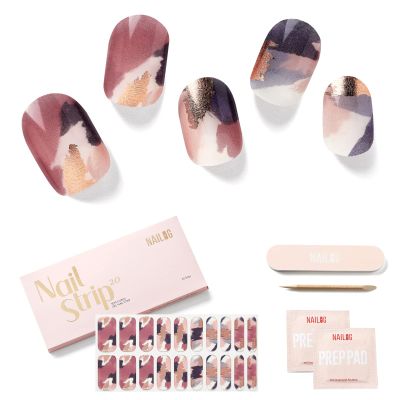 NAILOG Semi Cured Gel Nail Strips 20 Pcs Extra Long Gel Stickers | Buy 2 Get 1 UV Lamp| Long Lasting Nail Wraps with Glossy Gel Finishing, Marble Inkies