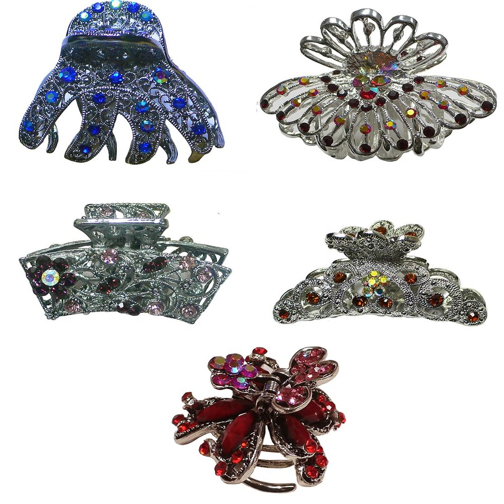 JCGY Set of 5 Crystal Jaw Clips Metal Claws for Thick Hair Combo 3 Styles 2 Sizes YY86410-GL26