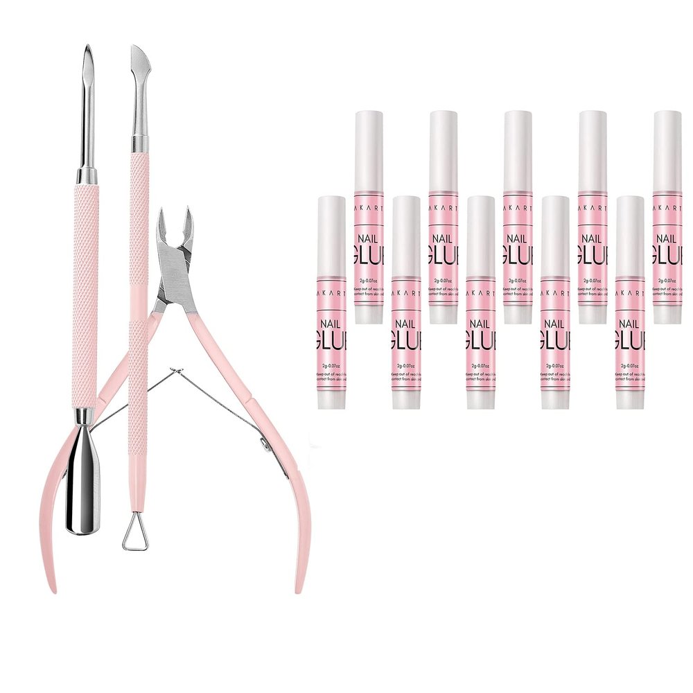 Makartt Cuticle Trimmer with Cuticle Pusher Bundle with Super Strong Nail Glue for Acrylic Nails Press On Nails Professional Nail Adhesive Bond Nail Tips Glue