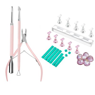 Makartt Cuticle Trimmer with Cuticle Pusher Bundle with Nail Stand for Press On Nails Display Practice Art Painting Magnetic Fake Nail Holder