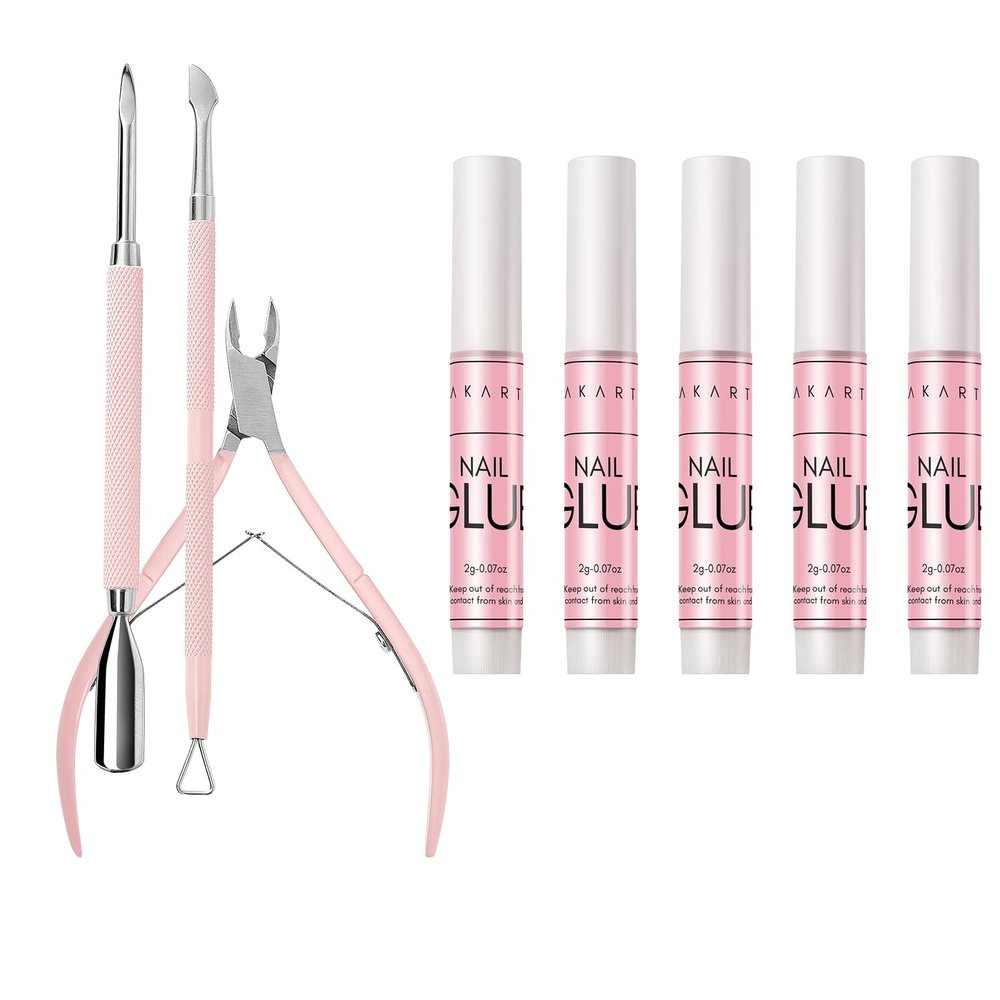 Makartt Cuticle Trimmer with Cuticle Pusher Bundle with Super Strong Nail Glue for Acrylic Nails Press On Nails Nail Tips Glue