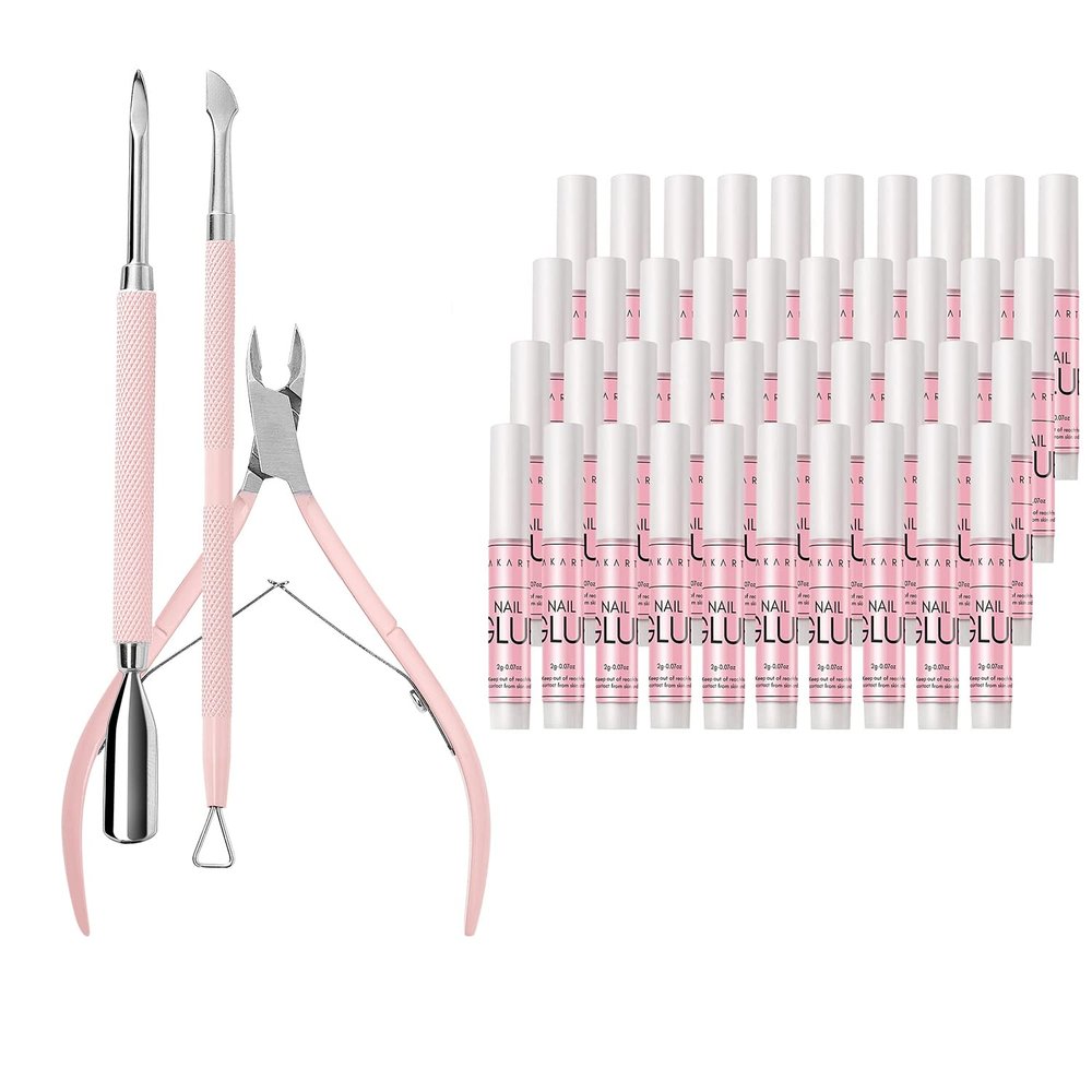 Makartt Cuticle Trimmer with Cuticle Pusher Bundle with Super Strong Nail Glue for Acrylic Nails Press On Nails Professional Nail Adhesive Bond Nail Tips Glue