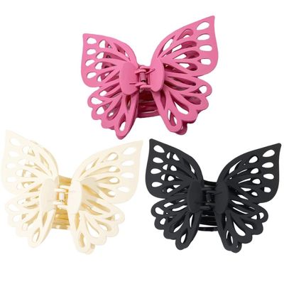 KALLORY 3Pcs Large Butterfly Hair Clips for Women Matte Acetate Hair Claw Clips for Stylish Ponytails and Everyday Styling