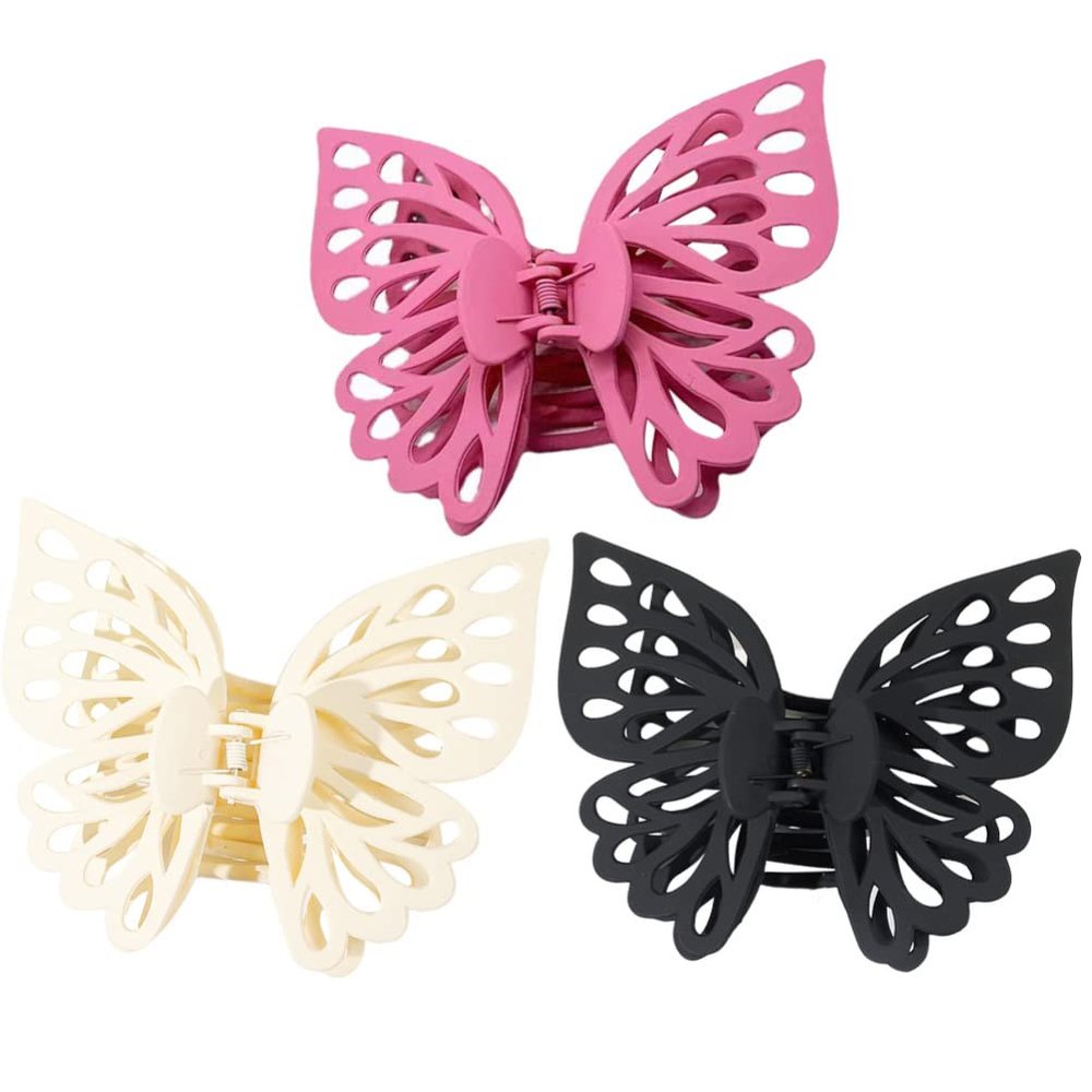 KALLORY 3Pcs Large Butterfly Hair Clips for Women Matte Acetate Hair Claw Clips for Stylish Ponytails and Everyday Styling