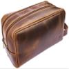 RUSTIC TOWN Leather Toiletry Bag for Men - Travel Shaving Ditty Kit - Bathroom Shower Toiletries Organizer - Leather Cosmetic Bag for Women (Antique Brown) view 1