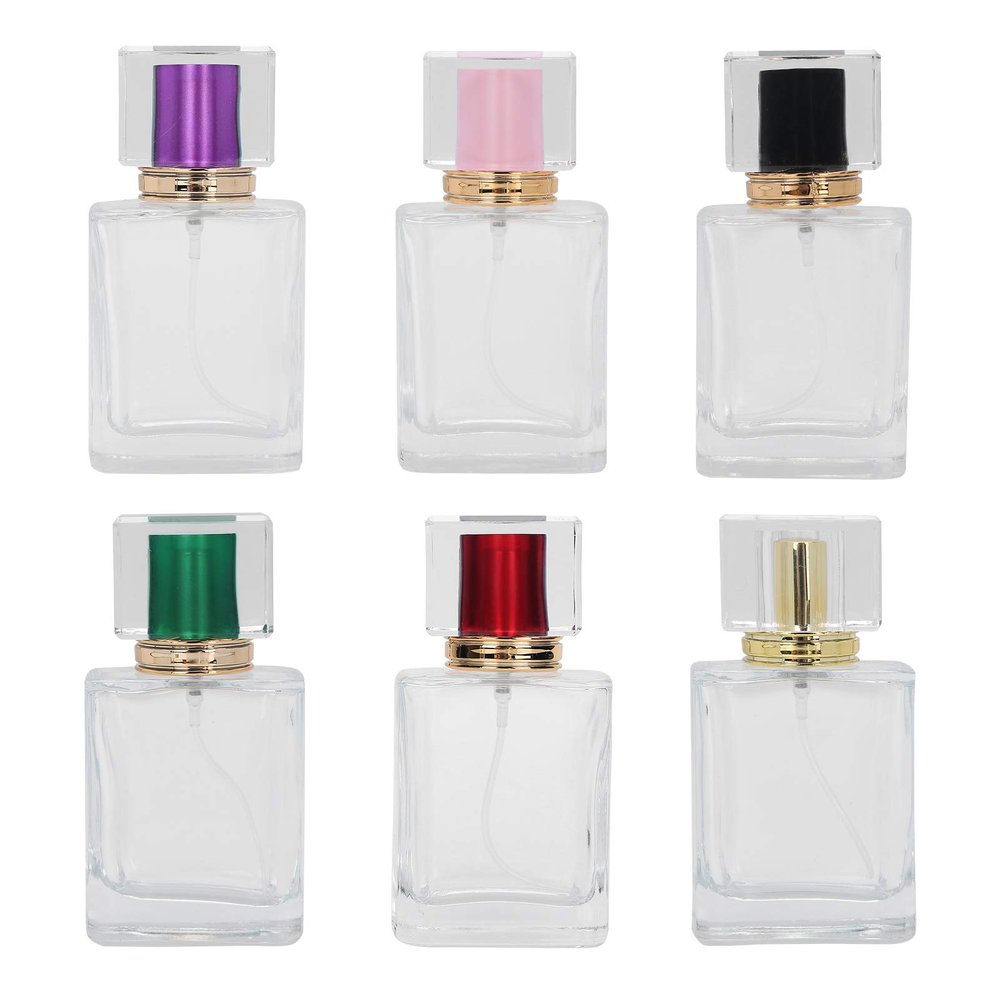 6pcs 50ML Empty Perfume Bottle, Glass Refillable Perfume Bottle, Spray Bottle Perfume Atomizer Dispenser, 6 Colors - Pink, Black, Gold, Red, Green, Purple