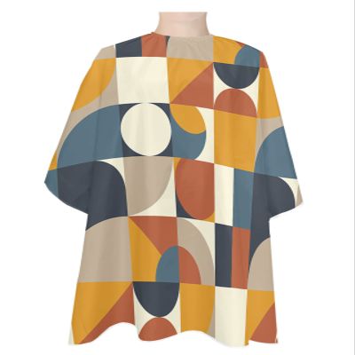 Multi-Color Splicing Polyester Barber Cape - Haircut Cape for Men, Hair Cutting Cape with Adjustable Neck for Hair Treatment - Cutting/Coloring/Perming - 55x63 Inch Retro Mid-Century Geometry
