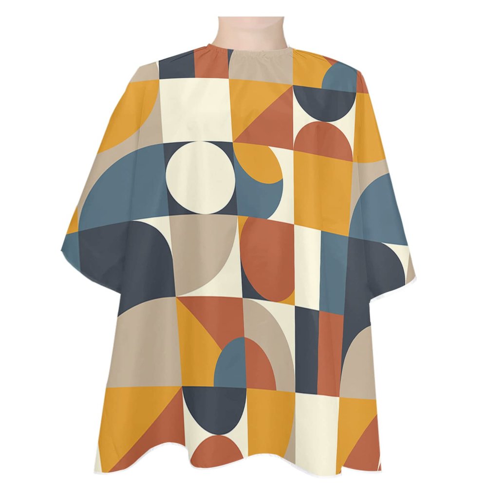 Multi-Color Splicing Polyester Barber Cape - Haircut Cape for Men, Hair Cutting Cape with Adjustable Neck for Hair Treatment - Cutting/Coloring/Perming - 55x63 Inch Retro Mid-Century Geometry