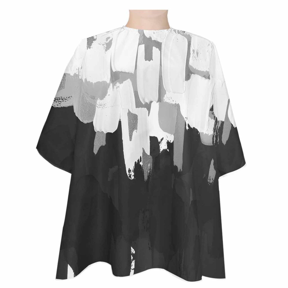 Abstract Art Polyester Barber Cape - Haircut Cape for Men, Hair Cutting Cape with Adjustable Neck for Hair Treatment - Cutting/Coloring/Perming - 55x63 Inch Black White Pattern Geometric Texture