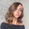 Highlight Short Bob Wig 13x4 HD Transparent Lace Frontal Wigs Ombre Brown Blonde Human Hair Brazilian Wave Human Hair Wig Bleached Knots 150% Density 14Inch view 3