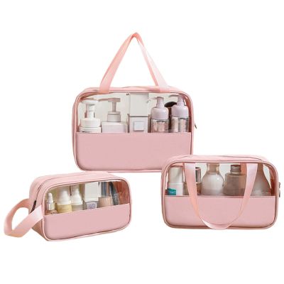 Surblue Toiletry Bag for Women Clear Cosmetics Bag Hanging Toiletry Bag for Men Waterproof Makeup Bags for Traveling Transparent Travel Organizer 3Pcs, Pink