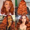 13x4 Ginger Lace Front Wig Human Hair For Women Orange Ginger Human Hair Wig Body Wave Human Hair Transparent Lace Frontal Wig Brazilian Hair With Baby Hair Pre Plucked Glueless Wig 150% Density 24Inch view 3