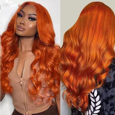 13x4 Ginger Lace Front Wig Human Hair For Women Orange Ginger Human Hair Wig Body Wave Human Hair Transparent Lace Frontal Wig Brazilian Hair With Baby Hair Pre Plucked Glueless Wig 150% Density 20Inch