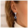 Yheakne Vintage Sapphire Drop Earrings Oval Sapphire Crystal Earrings Silver Teardrop Rhinestone Stud Earrings Blue Crystal Wedding Earrings Jewelry for Women view 2