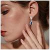 Yheakne Vintage Sapphire Drop Earrings Oval Sapphire Crystal Earrings Silver Teardrop Rhinestone Stud Earrings Blue Crystal Wedding Earrings Jewelry for Women view 3