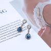 Yheakne Vintage Sapphire Drop Earrings Oval Sapphire Crystal Earrings Silver Teardrop Rhinestone Stud Earrings Blue Crystal Wedding Earrings Jewelry for Women view 4