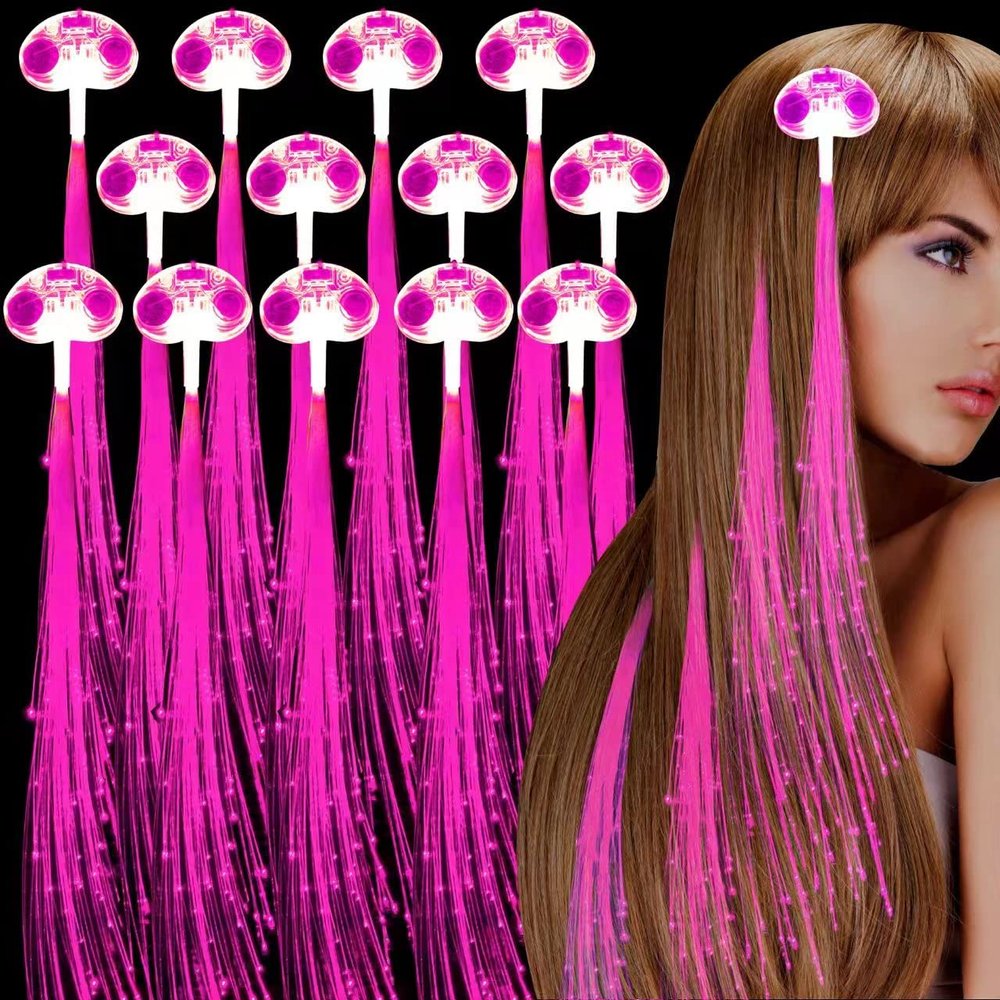 30 Pack Pink LED Lights Hair Light-Up Fiber Optic LED Hair Barrettes Extensions Light Flashing Hair Braid Barrettes Glow In The Dark Hair Clips for July 4th Party,Festival Party,Bar Concert