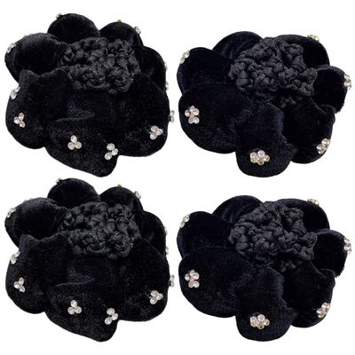 Mobestech 4pcs Elegant Hair Bun Cover Rhinestones Suitable for Dancers and Everyday Use Hair Net for Formal and Casual Styles for All Types