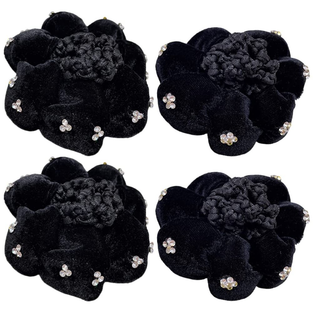 Mobestech 4pcs Elegant Hair Bun Cover Rhinestones Suitable for Dancers and Everyday Use Hair Net for Formal and Casual Styles for All Types
