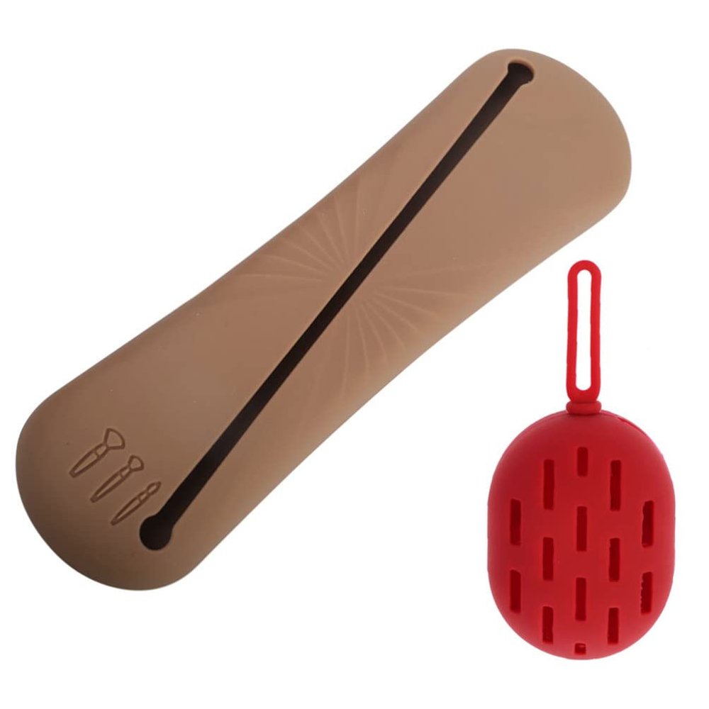 Beavorty 1set Silicone Brush Storage Bag with Makeup Sponge Box Brush Holder Makeup Sponge Compact Portable for Travel Use Flexible Design