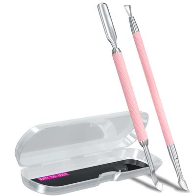 2PCS Metal Pink Cuticle Pusher and Scraper, Nail Trimmer Cutter Stainless Steel Gel Scraper Tool, Nail Polish Remover Peeler Durable Salon Manicure Pedicure Cleaner for Fingernail and Toenail