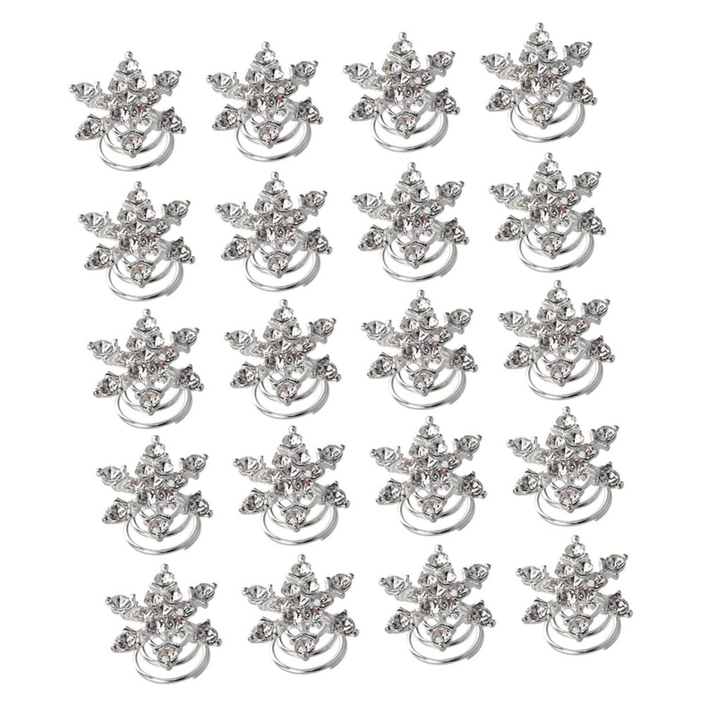 Mikinona 20pcs Snowflake Rhinestone Spiral Hairpins Bridal Alloy Hair Headdress for Weddings Parties and Celebrations Accessory for Women and Girls