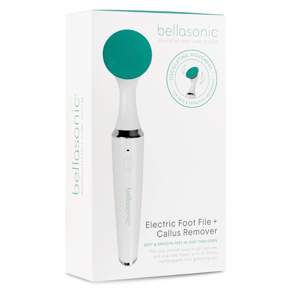 Bellasonic Electric Foot File + Callus Remover with Unique Oscillating Head  File & Smooth Dry, Hardened & Cracked Skin on Heels & Toes  Salon Quality Pedicure at Home w/Portable, Rechargeable Set