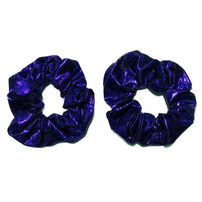 Shiny Metallic Scrunchie Set, Set of 2 Sparkly Lame Scrunchies (Metallic Royal Blue)
