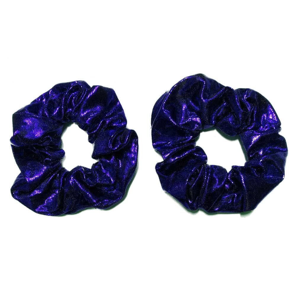 Shiny Metallic Scrunchie Set, Set of 2 Sparkly Lame Scrunchies (Metallic Royal Blue)