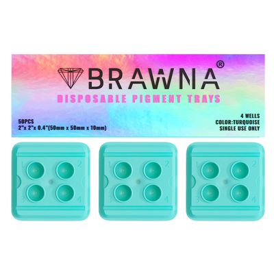 BRAWNA [ Deeper Wells ] 50 Pack Disposable Ink Trays for Miroblading & PMU pigments - PMU Supplies - Dental Mixing Well - Turquoise