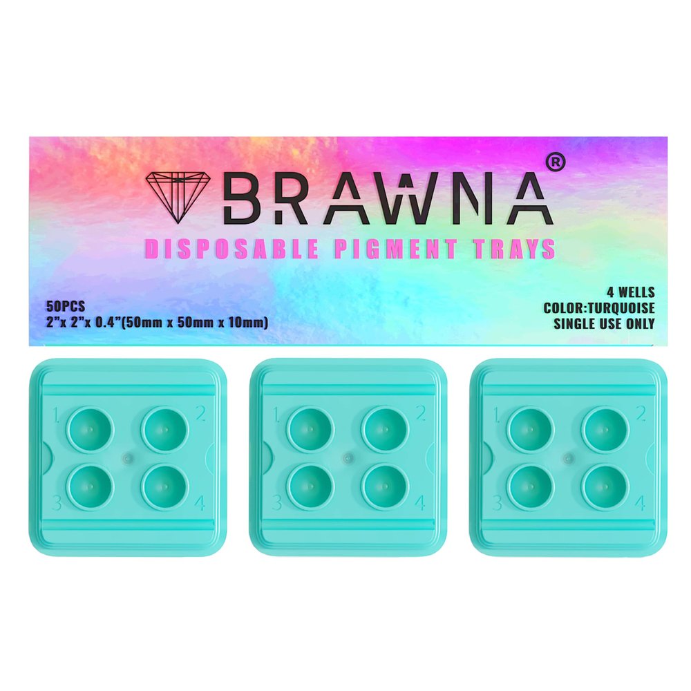 BRAWNA [ Deeper Wells ] 50 Pack Disposable Ink Trays for Miroblading & PMU pigments - PMU Supplies - Dental Mixing Well - Turquoise