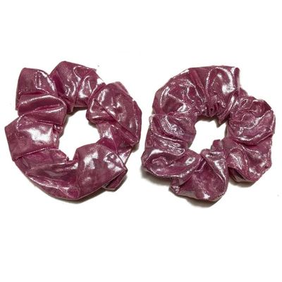 Shiny Metallic Scrunchie Set, Set of 2 Sparkly Lame Scrunchies (Metallic Light Pink)
