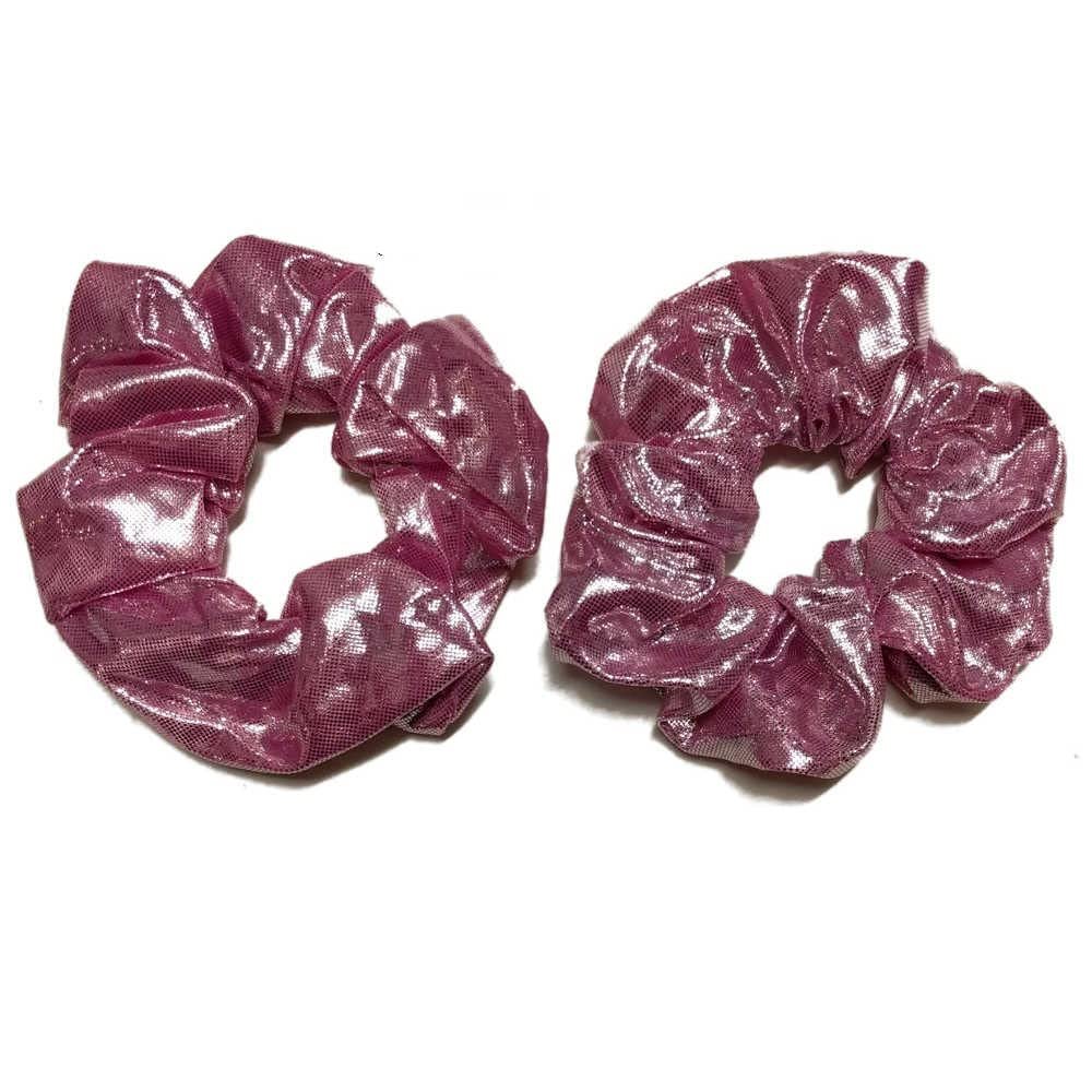 Shiny Metallic Scrunchie Set, Set of 2 Sparkly Lame Scrunchies (Metallic Light Pink)