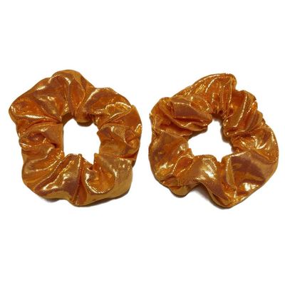 Shiny Metallic Scrunchie Set, Set of 2 Sparkly Lame Scrunchies (Metallic Orange)
