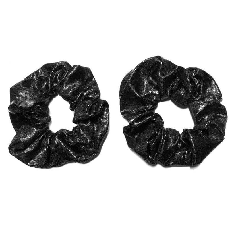 Shiny Metallic Scrunchie Set, Set of 2 Sparkly Lame Scrunchies (Metallic Black)