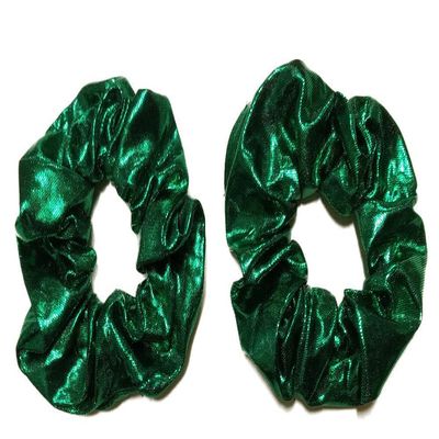 Shiny Metallic Scrunchie Set, Set of 2 Sparkly Lame Scrunchies (Metallic Kelly Green)