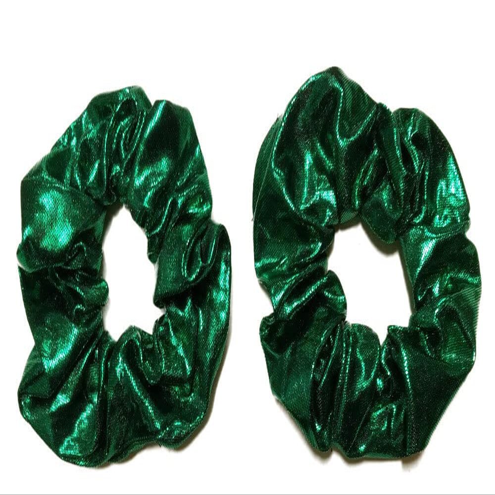 Shiny Metallic Scrunchie Set, Set of 2 Sparkly Lame Scrunchies (Metallic Kelly Green)