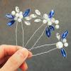 Heread Blue Crystal Bride Wedding Hair Pins Silver Pearl Bridal Hair Pieces Rhinestones Bridesmaid Hair Accessories for Women and GirlsPack of 3) view 1
