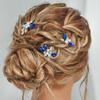 Heread Blue Crystal Bride Wedding Hair Pins Silver Pearl Bridal Hair Pieces Rhinestones Bridesmaid Hair Accessories for Women and GirlsPack of 3) view 3