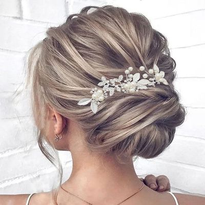 Heread Pearl Bride Wedding Hair Pins Silver Leaf Bridal Hair Pieces Rhinestones Hair Accessories for Women and Girls (Pack of 3