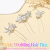 Heread Pearl Bride Wedding Hair Pins Silver Leaf Bridal Hair Pieces Rhinestones Hair Accessories for Women and Girls (Pack of 3 view 2