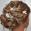 Heread Pearl Bride Wedding Hair Pins Silver Leaf Bridal Hair Pieces Rhinestones Hair Accessories for Women and Girls (Pack of 3 view 3